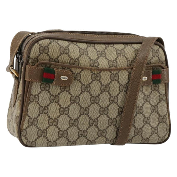 GUCCI GG Supreme Web Sherry Line Bag PVC Beige Gold 93 02 049 Auth 178321