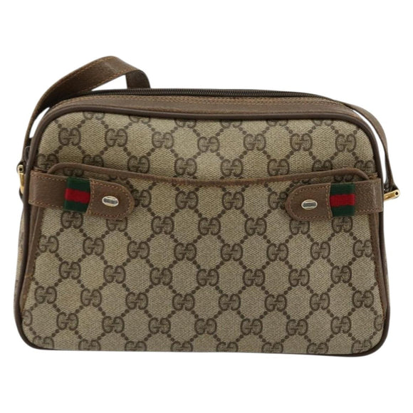 GUCCI GG Supreme Web Sherry Line Bag PVC Beige Gold 93 02 049 Auth 178321