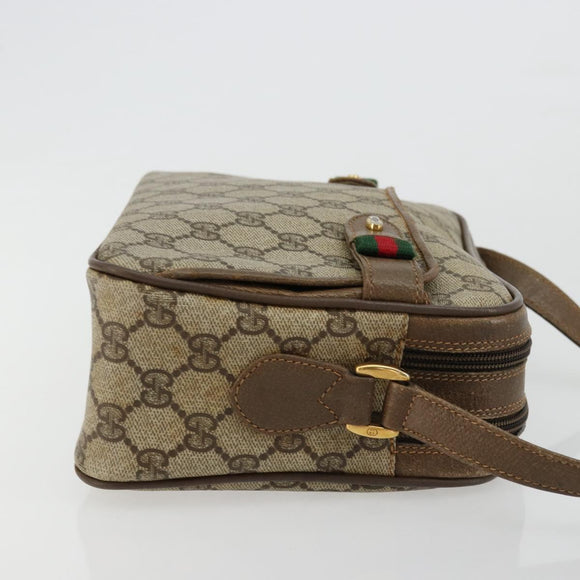 GUCCI GG Supreme Web Sherry Line Bag PVC Beige Gold 93 02 049 Auth 178321