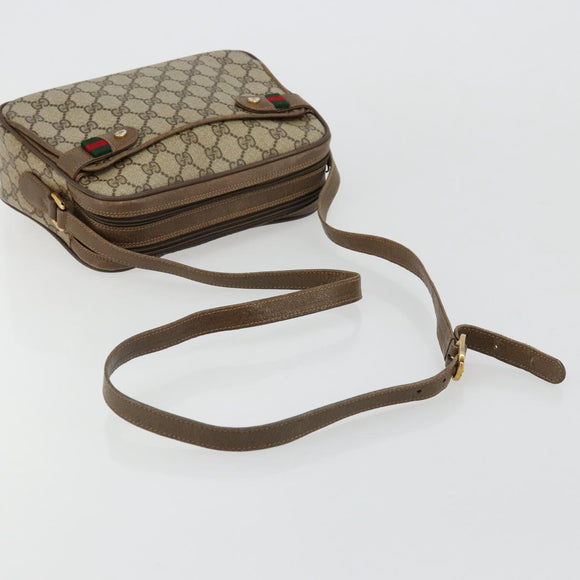 GUCCI GG Supreme Web Sherry Line Bag PVC Beige Gold 93 02 049 Auth 178321