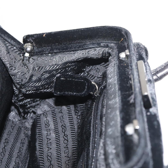 PRADA Hand Bag Velor Black Auth 178324