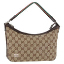 GUCCI GG Canvas Web Sherry Line Shoulder Bag Beige Silver 145812 Auth 178330A-1