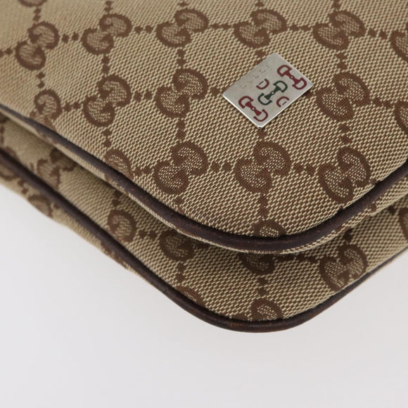 GUCCI GG Canvas Web Sherry Line Shoulder Bag Beige Silver 145812 Auth 178330A
