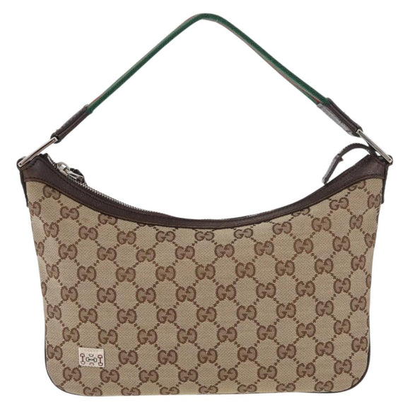 GUCCI GG Canvas Web Sherry Line Shoulder Bag Beige Silver 145812 Auth 178330A