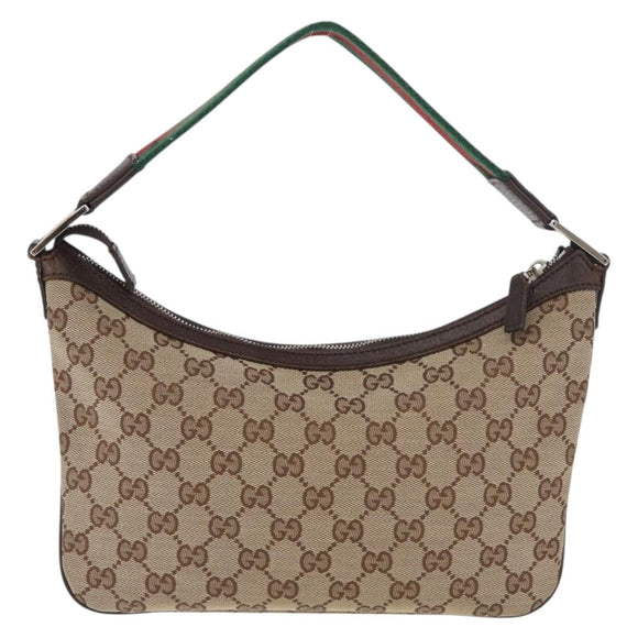 GUCCI GG Canvas Web Sherry Line Shoulder Bag Beige Silver 145812 Auth 178330A