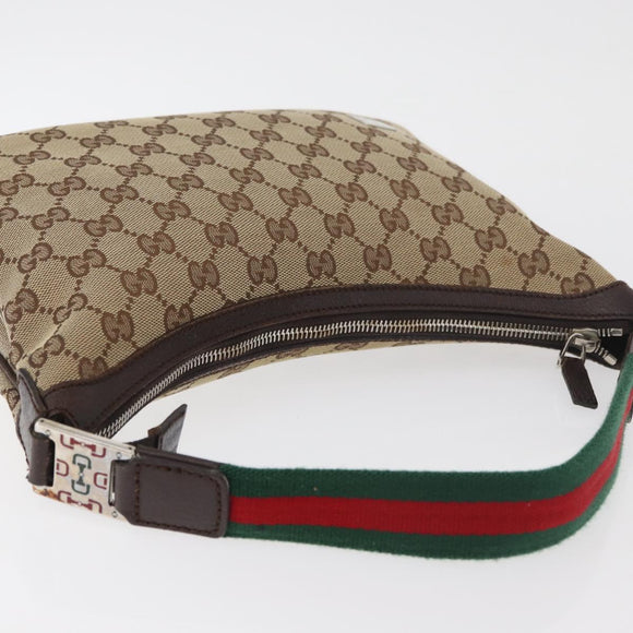 GUCCI GG Canvas Web Sherry Line Shoulder Bag Beige Silver 145812 Auth 178330A