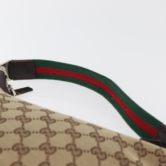 GUCCI GG Canvas Web Sherry Line Shoulder Bag Beige Silver 145812 Auth 178330A