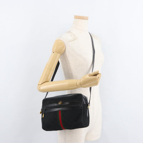 GUCCI GG Canvas Web Sherry Line Shoulder Bag Black Gold 001 4071 5 Auth 178333A