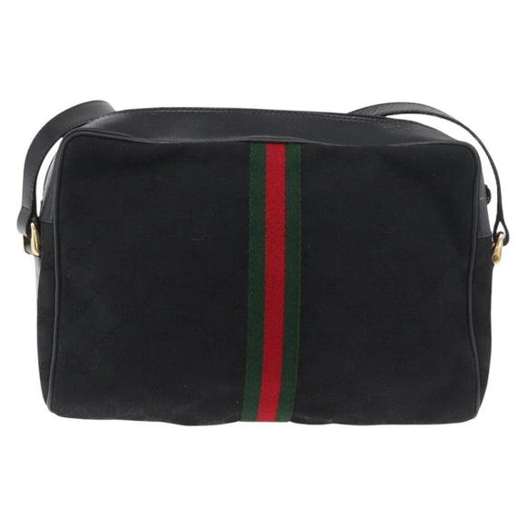 GUCCI GG Canvas Web Sherry Line Shoulder Bag Black Gold 001 4071 5 Auth 178333A
