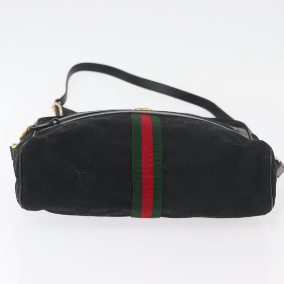 GUCCI GG Canvas Web Sherry Line Shoulder Bag Black Gold 001 4071 5 Auth 178333A