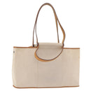 HERMES Cava Elan Shoulder Bag Canvas Leather Beige Brown Silver Auth 178335-1