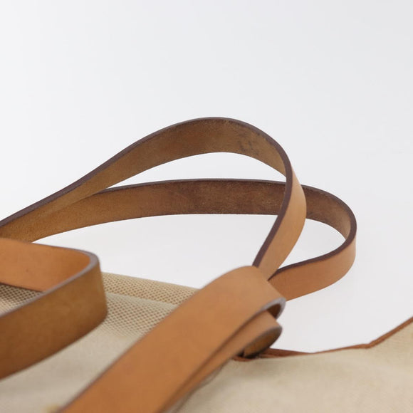 HERMES Cava Elan Shoulder Bag Canvas Leather Beige Brown Silver Auth 178335