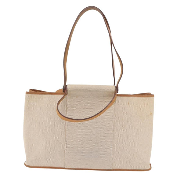 HERMES Cava Elan Shoulder Bag Canvas Leather Beige Brown Silver Auth 178335