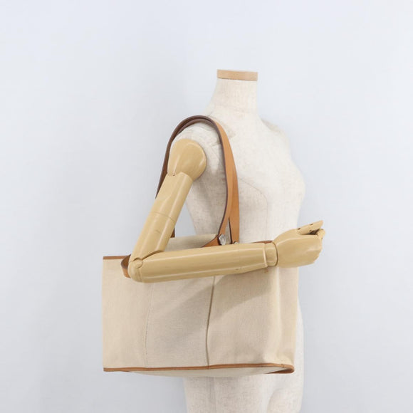 HERMES Cava Elan Shoulder Bag Canvas Leather Beige Brown Silver Auth 178335