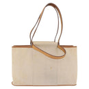 HERMES Cava Elan Shoulder Bag Canvas Leather Beige Brown Silver Auth 178335-2