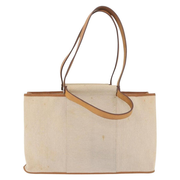 HERMES Cava Elan Shoulder Bag Canvas Leather Beige Brown Silver Auth 178335