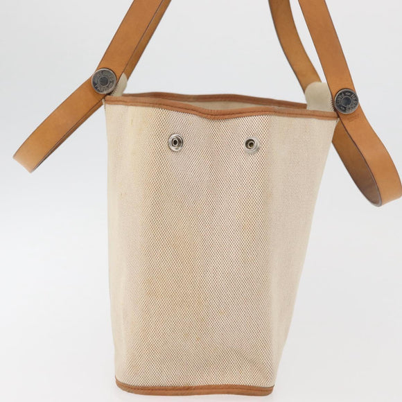 HERMES Cava Elan Shoulder Bag Canvas Leather Beige Brown Silver Auth 178335