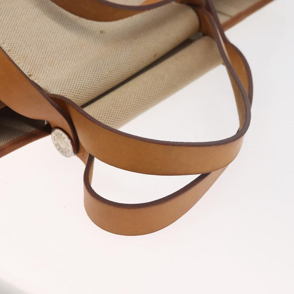 HERMES Cava Elan Shoulder Bag Canvas Leather Beige Brown Silver Auth 178335