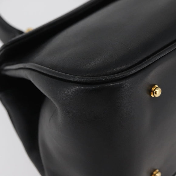 GIVENCHY Hand Bag Leather Black Gold Auth 178337A