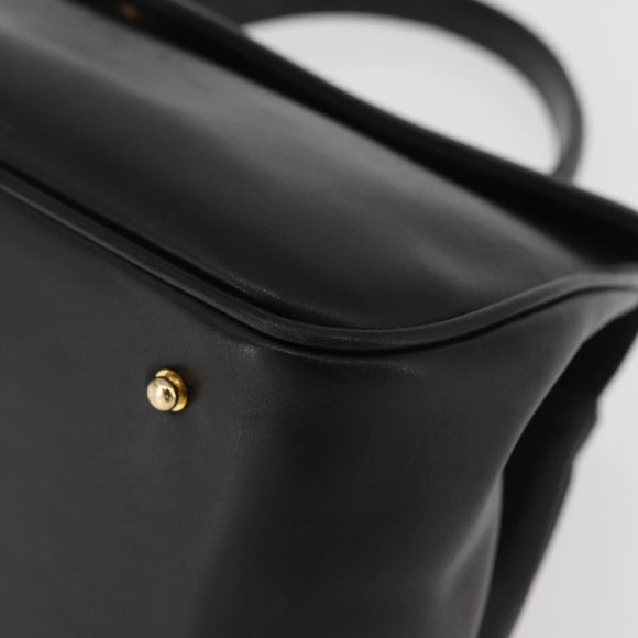 GIVENCHY Hand Bag Leather Black Gold Auth 178337A