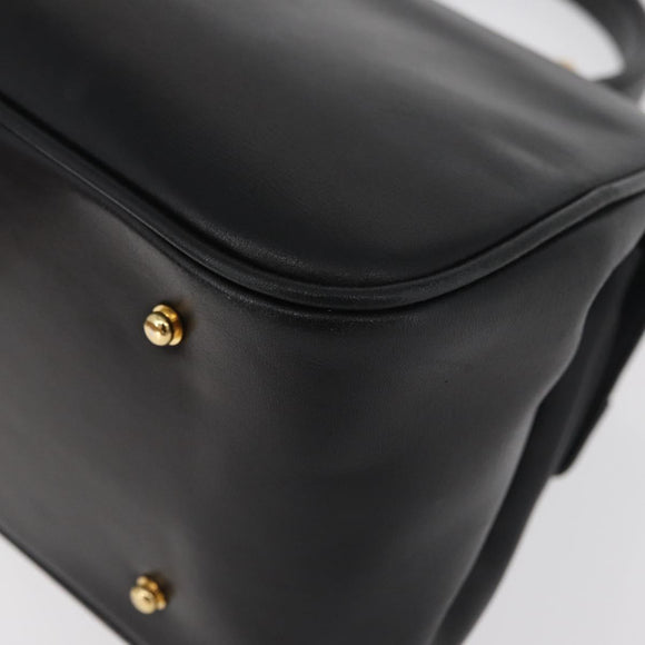 GIVENCHY Hand Bag Leather Black Gold Auth 178337A
