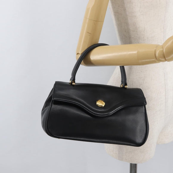 GIVENCHY Hand Bag Leather Black Gold Auth 178337A