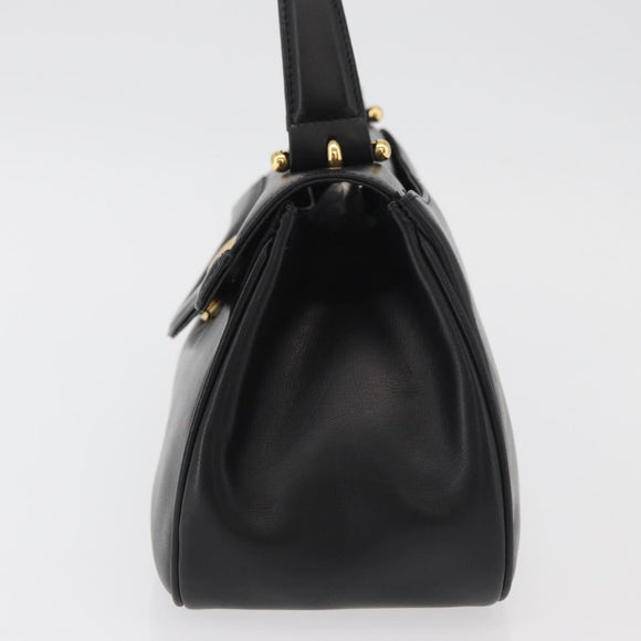 GIVENCHY Hand Bag Leather Black Gold Auth 178337A