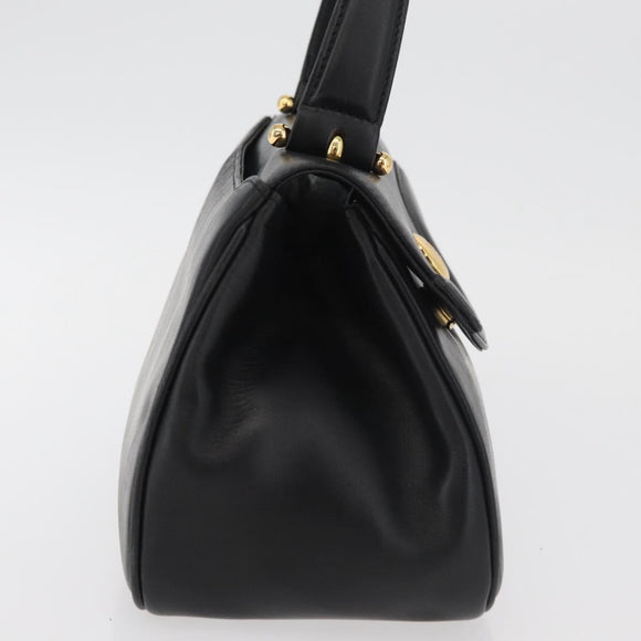 GIVENCHY Hand Bag Leather Black Gold Auth 178337A