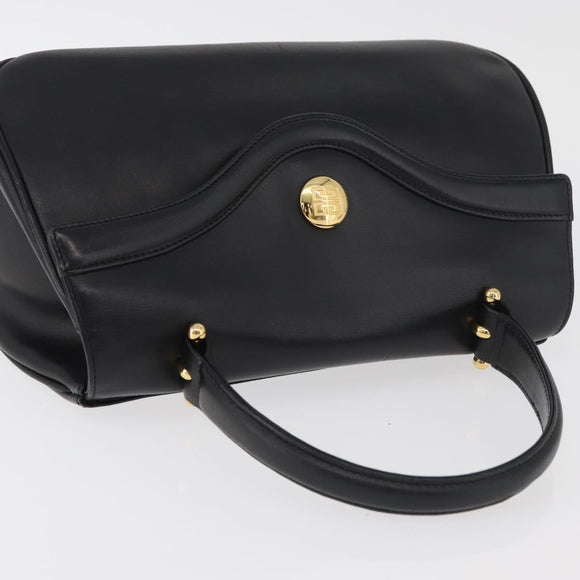 GIVENCHY Hand Bag Leather Black Gold Auth 178337A