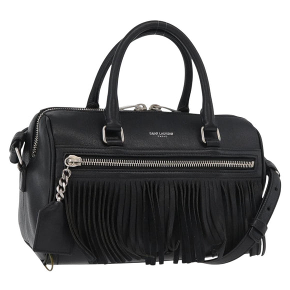 SAINT LAURENT Baby Duffel Hand Bag Leather 2way Black Silver Auth 178338