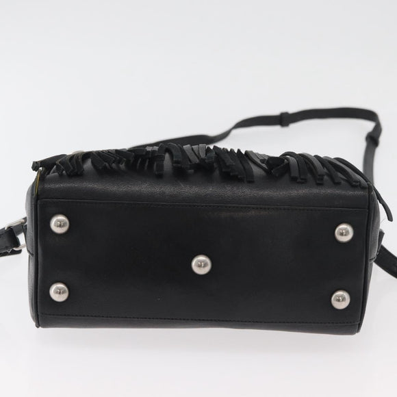 SAINT LAURENT Baby Duffel Hand Bag Leather 2way Black Silver Auth 178338