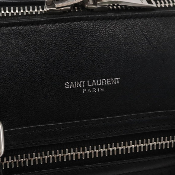 SAINT LAURENT Baby Duffel Hand Bag Leather 2way Black Silver Auth 178338