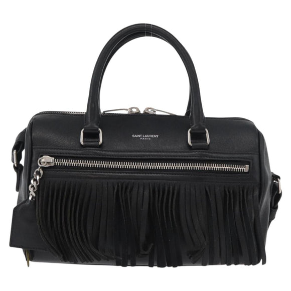 SAINT LAURENT Baby Duffel Hand Bag Leather 2way Black Silver Auth 178338
