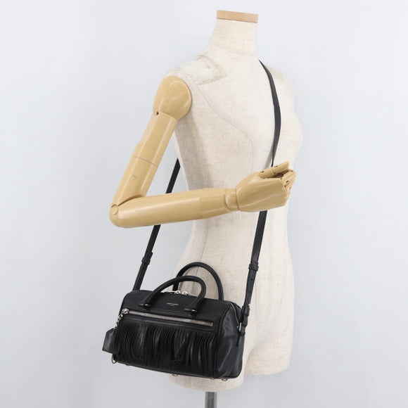 SAINT LAURENT Baby Duffel Hand Bag Leather 2way Black Silver Auth 178338
