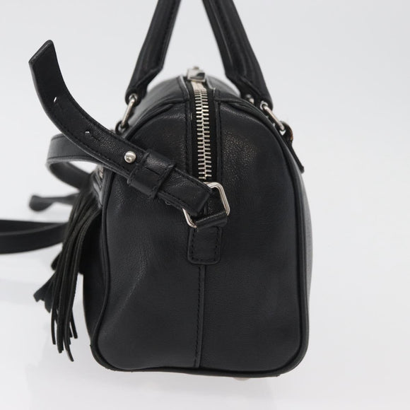 SAINT LAURENT Baby Duffel Hand Bag Leather 2way Black Silver Auth 178338
