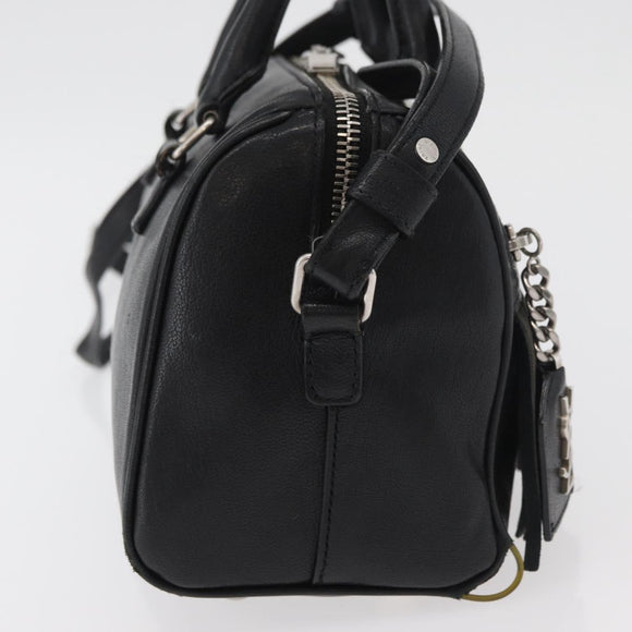 SAINT LAURENT Baby Duffel Hand Bag Leather 2way Black Silver Auth 178338