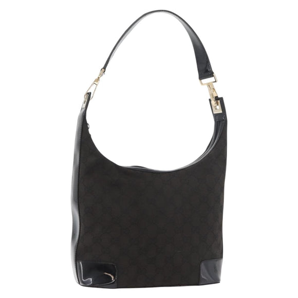 GUCCI GG Canvas Shoulder Bag Black Gold 001 4204 3444 Auth 178366A