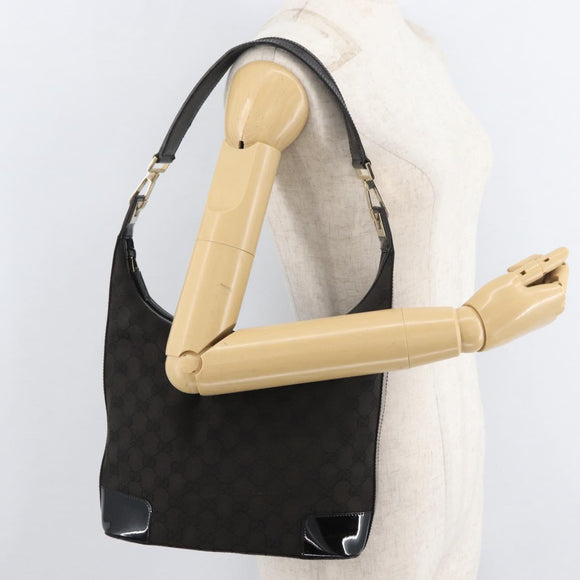 GUCCI GG Canvas Shoulder Bag Black Gold 001 4204 3444 Auth 178366A