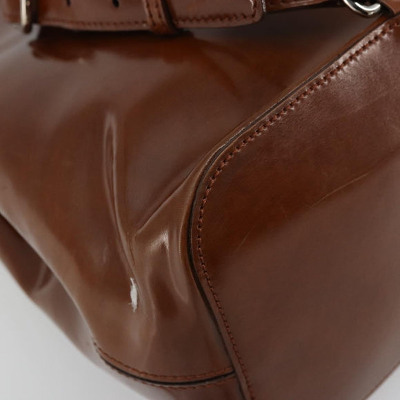 CARTIER PANTHERE Shoulder Bag Patent leather Brown Silver Auth 178367