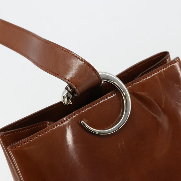 CARTIER PANTHERE Shoulder Bag Patent leather Brown Silver Auth 178367