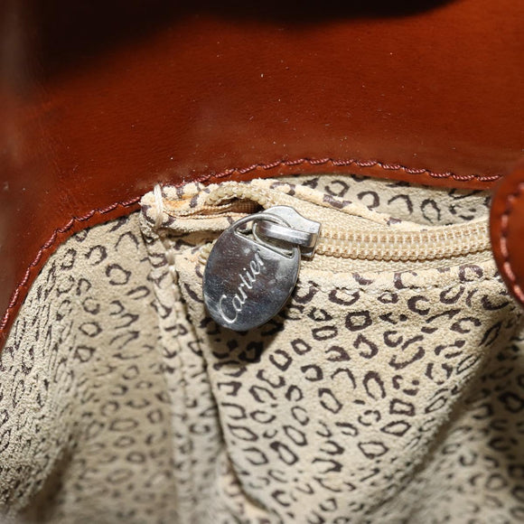CARTIER PANTHERE Shoulder Bag Patent leather Brown Silver Auth 178367