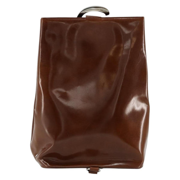 CARTIER PANTHERE Shoulder Bag Patent leather Brown Silver Auth 178367