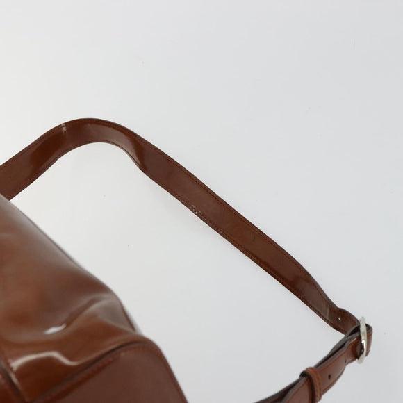 CARTIER PANTHERE Shoulder Bag Patent leather Brown Silver Auth 178367