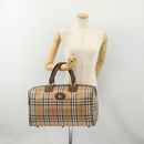 Burberrys Nova Check Boston Bag Canvas Beige Gold Auth 178369A-20