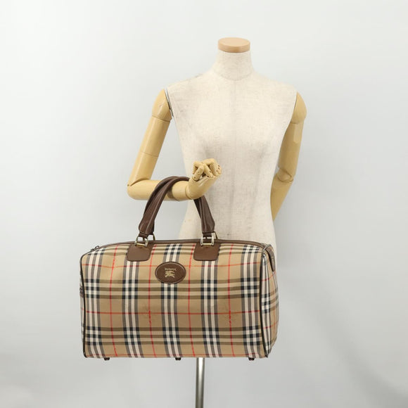 Burberrys Nova Check Boston Bag Canvas Beige Gold Auth 178369A