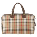Burberrys Nova Check Boston Bag Canvas Beige Gold Auth 178369A-2