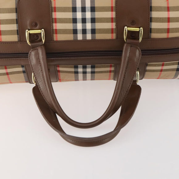 Burberrys Nova Check Boston Bag Canvas Beige Gold Auth 178369A