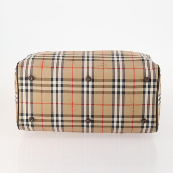 Burberrys Nova Check Boston Bag Canvas Beige Gold Auth 178369A