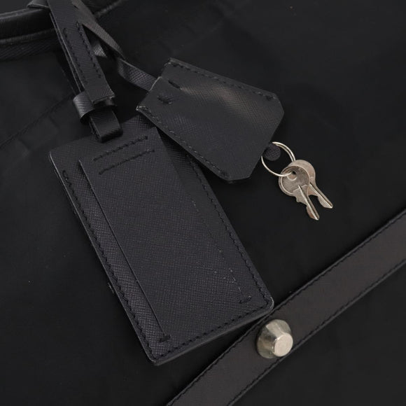 PRADA Boston Bag Nylon 2-weg Zwart Zilver Auth 178374