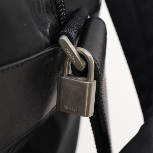 PRADA Boston Bag Nylon 2-weg Zwart Zilver Auth 178374